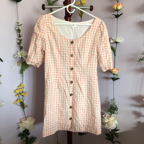 Revolve LPA Gingham Puff Sleeve Button Up Dress - Picture 3 of 6